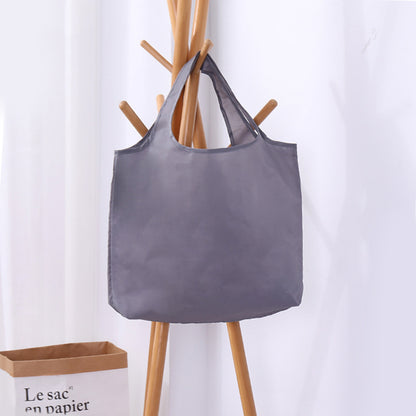 BIG Eco Friendly Folding Shopping Bag Reusable Solid Color Grocery Travel & Shoulder Handbag, Portable & Practical