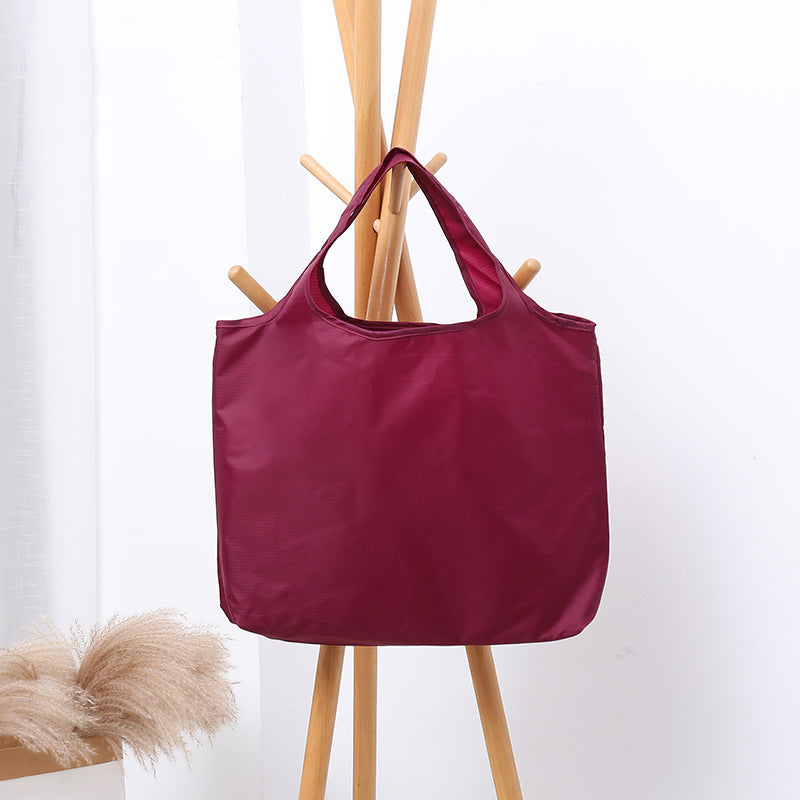 BIG Eco Friendly Folding Shopping Bag Reusable Solid Color Grocery Travel & Shoulder Handbag, Portable & Practical