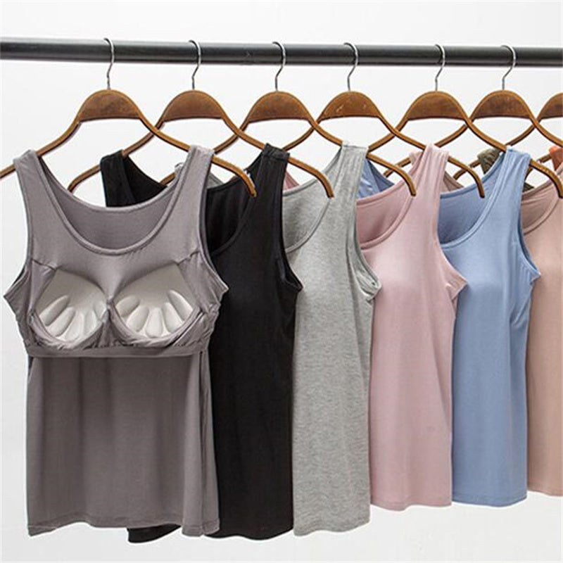 Womens Built In Bra Vest Tops Padded Slim Fit Tank for Casual & Summer Wear