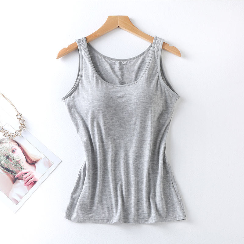 Womens Built In Bra Vest Tops Padded Slim Fit Tank for Casual & Summer Wear