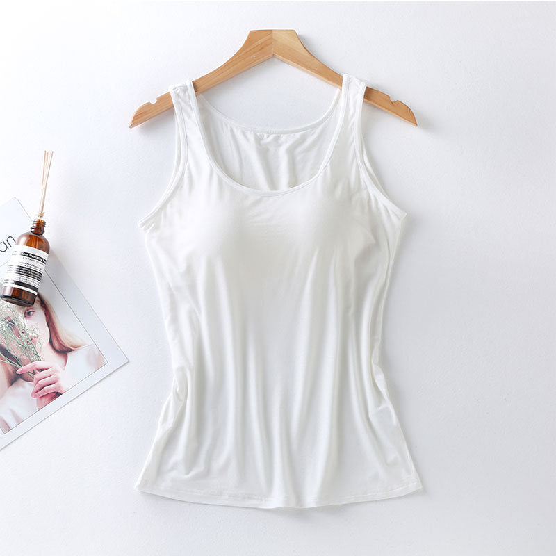 Womens Built In Bra Vest Tops Padded Slim Fit Tank for Casual & Summer Wear