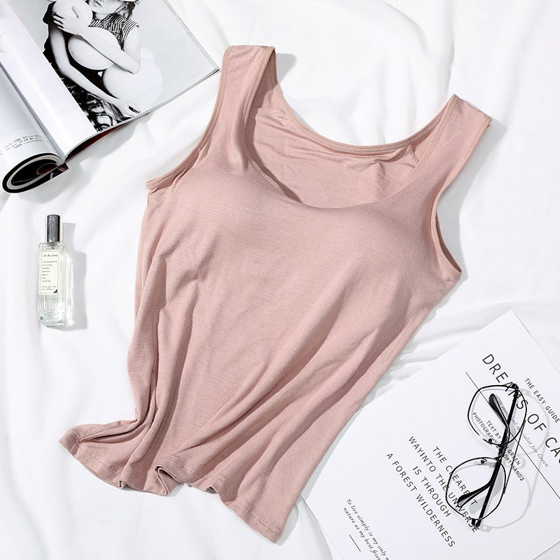 Womens Built In Bra Vest Tops Padded Slim Fit Tank for Casual & Summer Wear