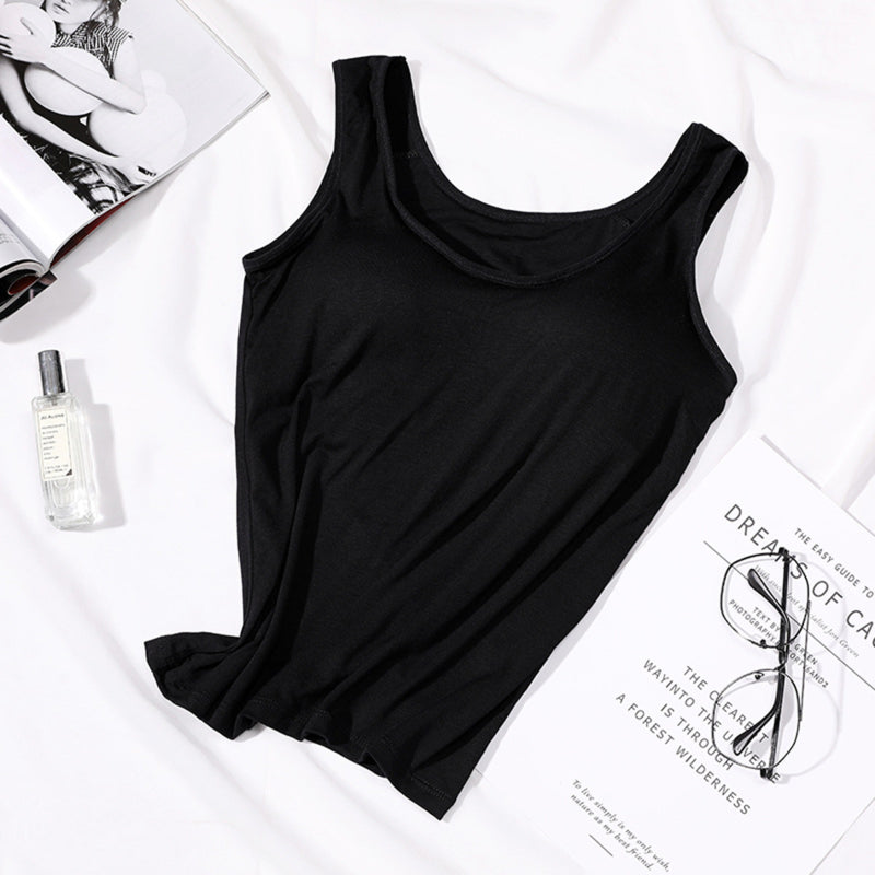 Womens Built In Bra Vest Tops Padded Slim Fit Tank for Casual & Summer Wear
