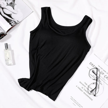Womens Built In Bra Vest Tops Padded Slim Fit Tank for Casual & Summer Wear