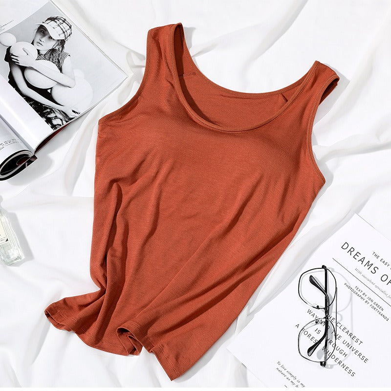 Womens Built In Bra Vest Tops Padded Slim Fit Tank for Casual & Summer Wear