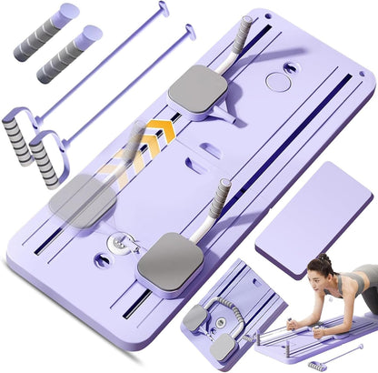 Adjustable Pilates Board Home Workout Machine, Foldable Ab & Push-up Workout Board Yoga Reformer with Resistance Bands