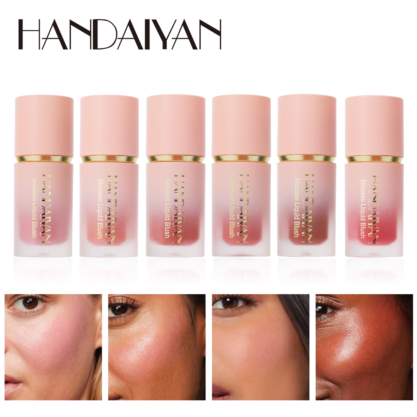 HANDAIYAN 6 Colour Matte Liquid Blush – Easy to Apply, Long-Lasting, Waterproof Blush with Sponge Brush Head