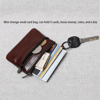 Handmade Leather Mini Coin Purse, Unisex First Layer Cowhide Zipper Wallet, Portable Retro Small Key Holder Pouch