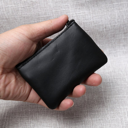 Handmade Leather Mini Coin Purse, Unisex First Layer Cowhide Zipper Wallet, Portable Retro Small Key Holder Pouch