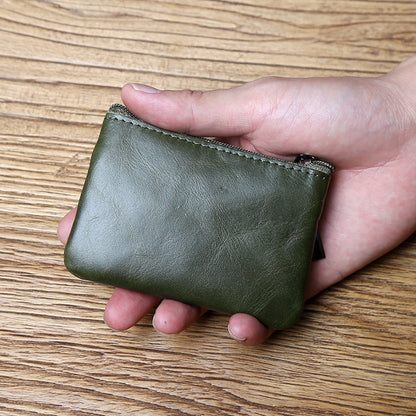 Handmade Leather Mini Coin Purse, Unisex First Layer Cowhide Zipper Wallet, Portable Retro Small Key Holder Pouch