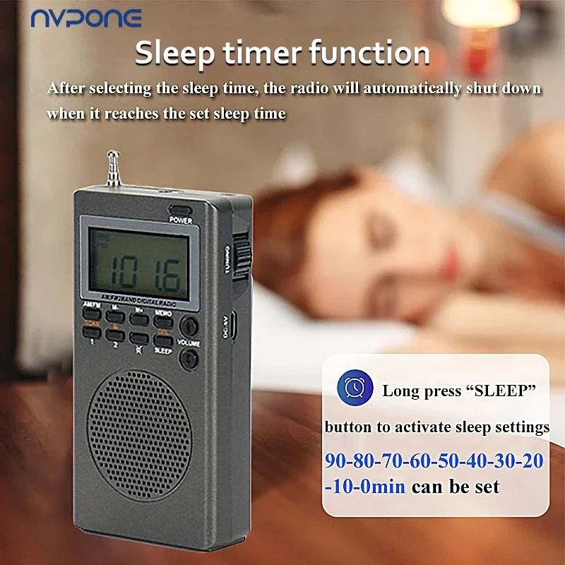 Compact Portable AM FM Radio With HD Display Alarm Clock And Sleep Timer For Home And Travel 4