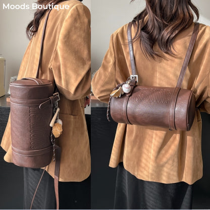 Winter Designer Handbags for Women Multifunctional Cylinder Shoulder Crossbody Bag with Pendant, Elegant & Stylish Purse