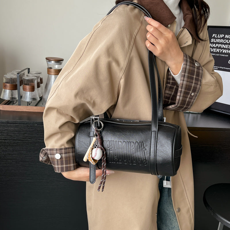 Winter Designer Handbags for Women Multifunctional Cylinder Shoulder Crossbody Bag with Pendant, Elegant & Stylish Purse