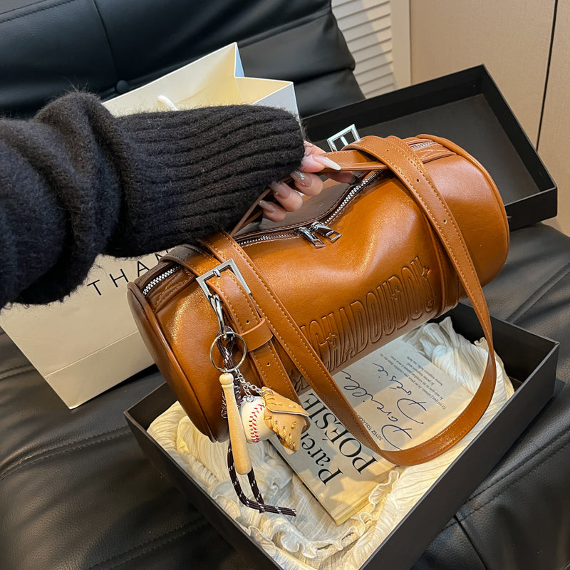 Winter Designer Handbags for Women Multifunctional Cylinder Shoulder Crossbody Bag with Pendant, Elegant & Stylish Purse