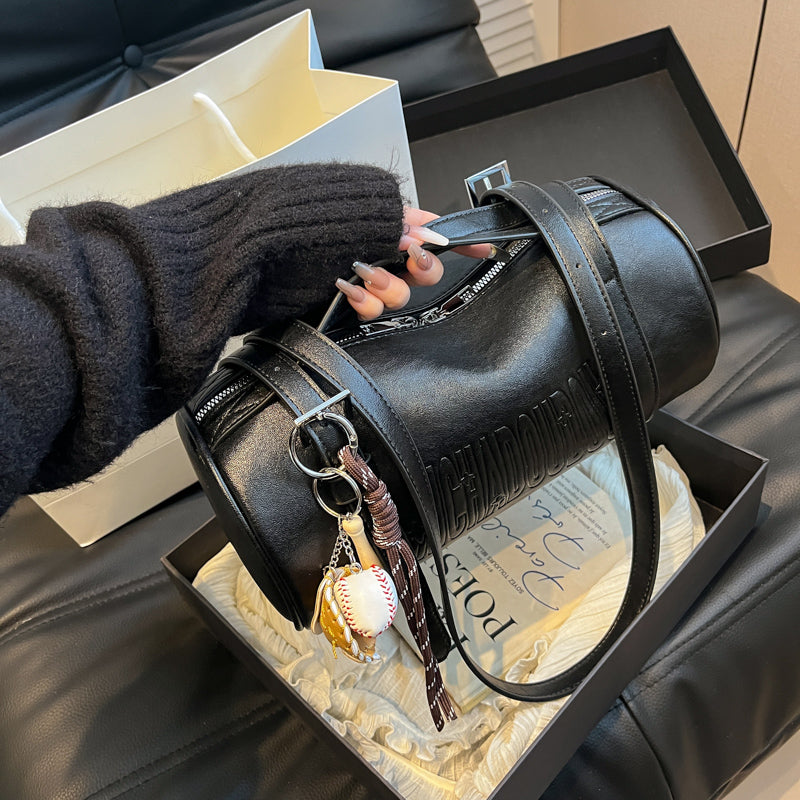 Winter Designer Handbags for Women Multifunctional Cylinder Shoulder Crossbody Bag with Pendant, Elegant & Stylish Purse