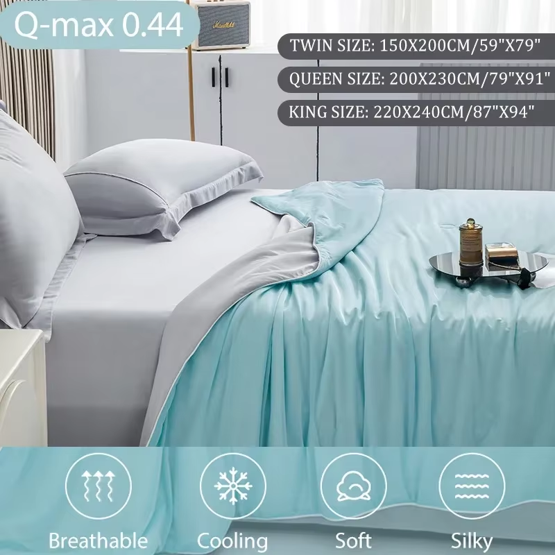 Silky Cooling Blanket For Bed Lightweight Cooled Summer Comforter DoubleSided Cold  Cooling Fabric  1