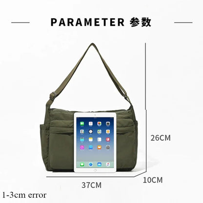 Fashion Nylon Messenger Shoulder Bag, Multi Pocket Casual Tote for Women, Large Travel & Shopping Purse
