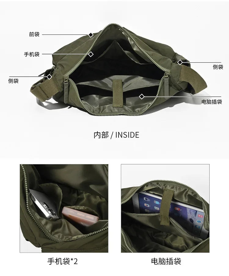 Fashion Nylon Messenger Shoulder Bag, Multi Pocket Casual Tote for Women, Large Travel & Shopping Purse