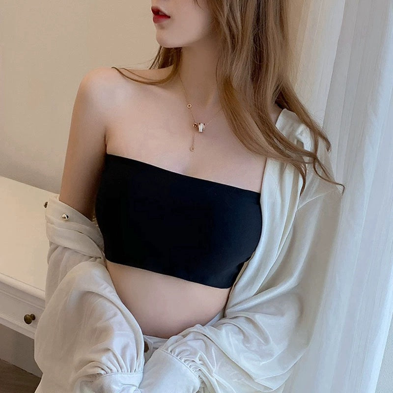 Ice Silk Strapless Bra Seamless Crop Top Bralette for Women, Soft Summer Underwear