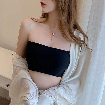 Ice Silk Strapless Bra Seamless Crop Top Bralette for Women, Soft Summer Underwear