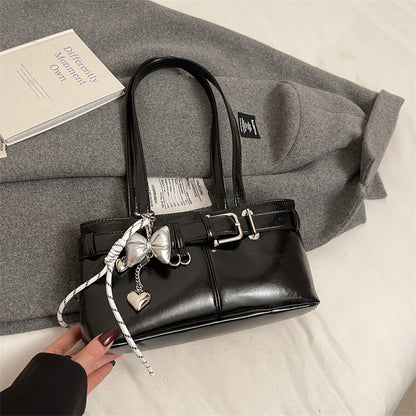 Luxury 2025 Belt Buckle Design Shoulder Satchel For Women, Designer Tote Bag With Pendant