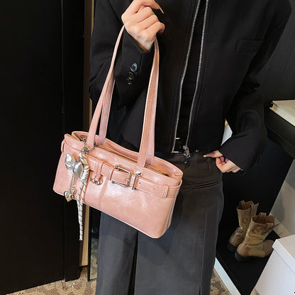 Luxury 2025 Belt Buckle Design Shoulder Satchel For Women, Designer Tote Bag With Pendant