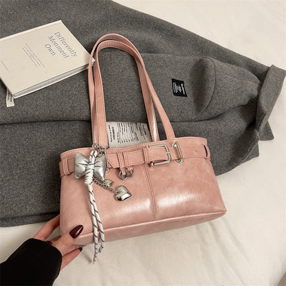 Luxury 2025 Belt Buckle Design Shoulder Satchel For Women, Designer Tote Bag With Pendant