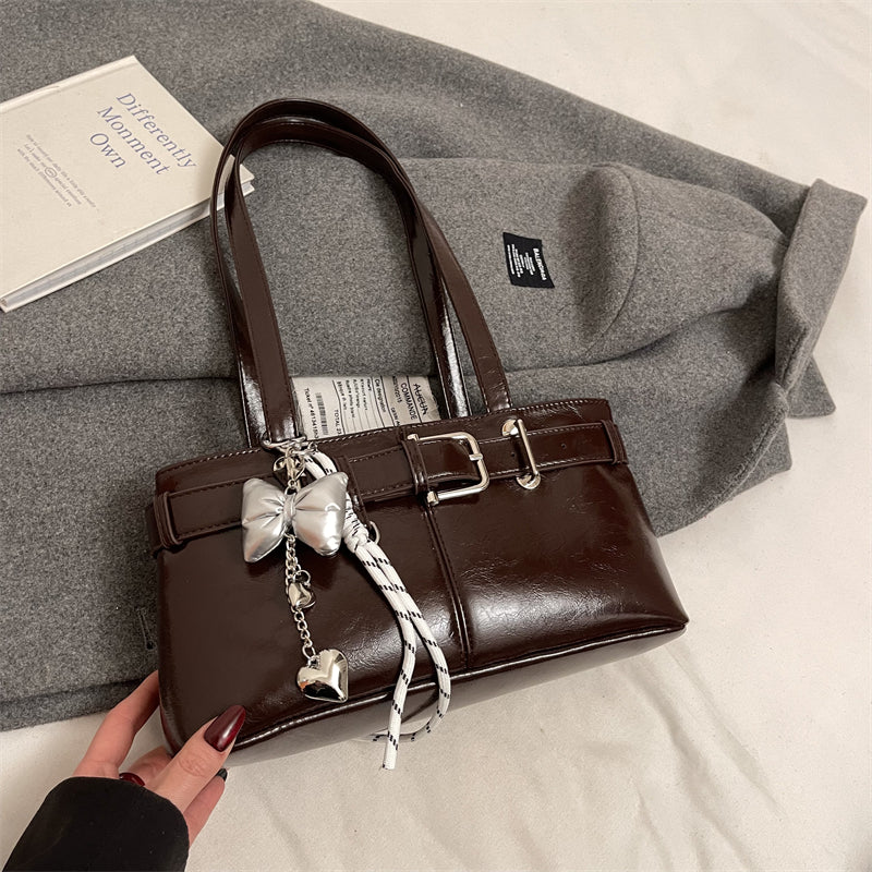 Luxury 2025 Belt Buckle Design Shoulder Satchel For Women, Designer Tote Bag With Pendant