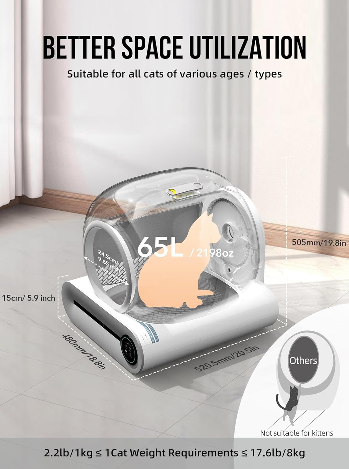Tonepie 65L Automatic Smart Cat Litter Box – Self-Cleaning, Fully Enclosed Pet Toilet with App Control