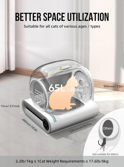 Tonepie 65L Automatic Smart Cat Litter Box – Self-Cleaning, Fully Enclosed Pet Toilet with App Control