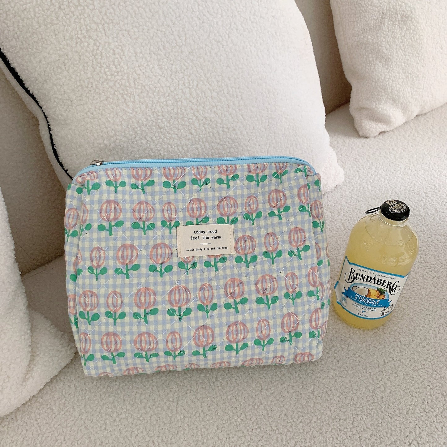 Retro Cherry Quilted Cotton Cosmetic Bag for Ladies, Travel Storage, Cute Pencil Case & Makeup Handbags for Women