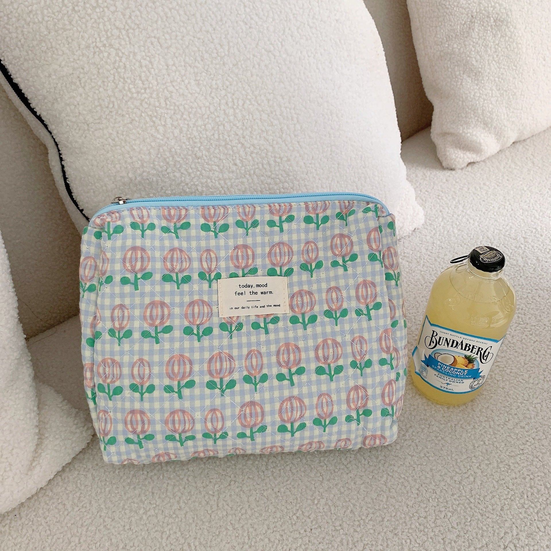 Retro Cherry Quilted Cotton Cosmetic Bag for Ladies, Travel Storage, Cute Pencil Case & Makeup Handbags for Women