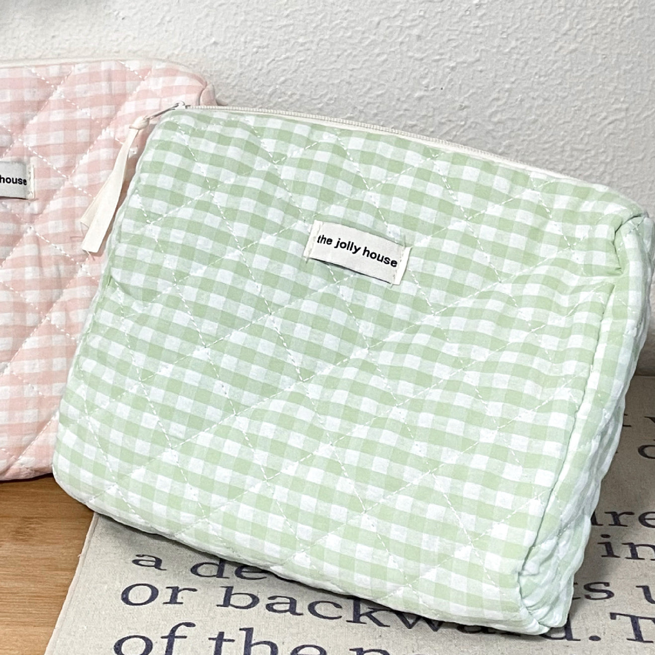 Retro Cherry Quilted Cotton Cosmetic Bag for Ladies, Travel Storage, Cute Pencil Case & Makeup Handbags for Women