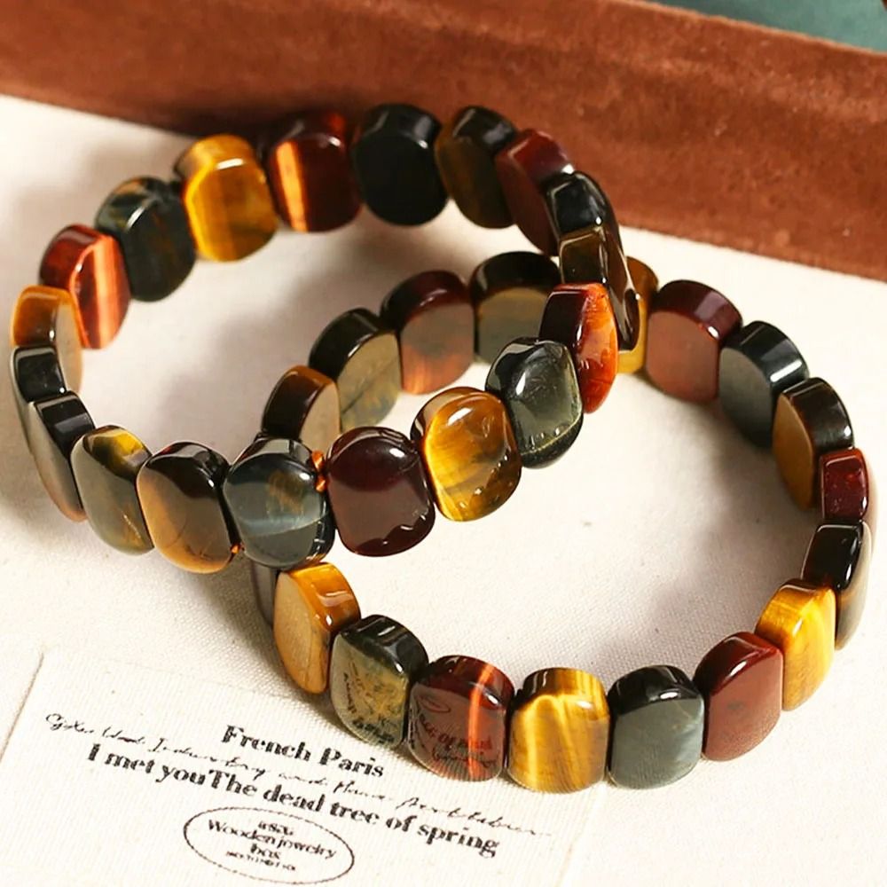 Natural Tiger Eye Stone Square Beads Bangle for Healing and Feng Shui