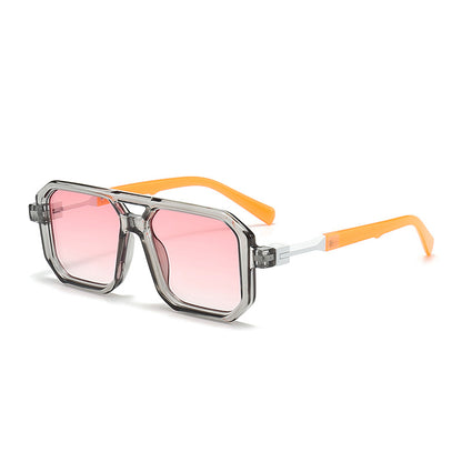 Retro Square Frame Sunglasses Unisex European  American Double Beam Design Trendy Decorative Wear 7