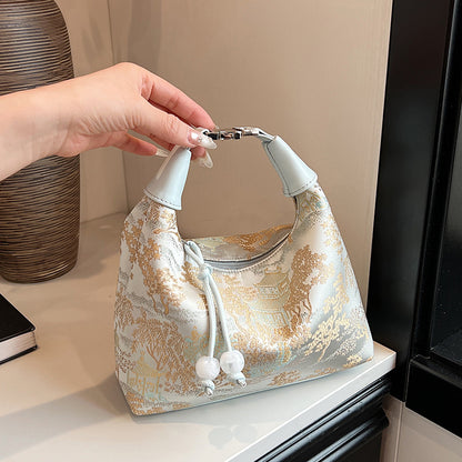 Chinese Style Embroidered Handbag, Trendy Versatile Shoulder Tote Bag, Fashion Designer Travel Wallet Purse for Women