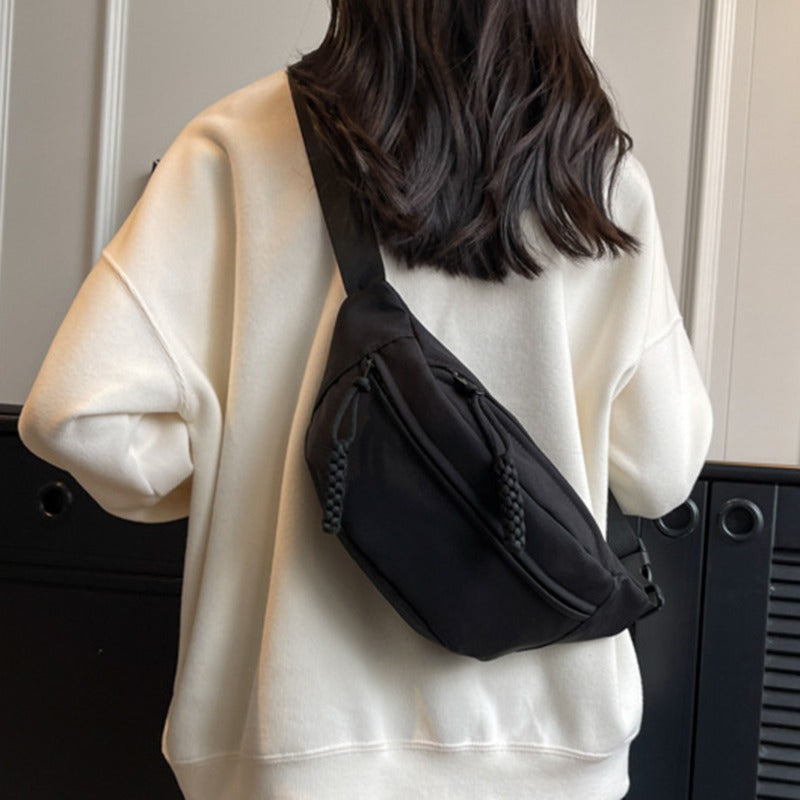 Korean Style Canvas Chest Waist Bag for Women, Portable Shoulder Waist & Sports Fanny Pack with Zipper