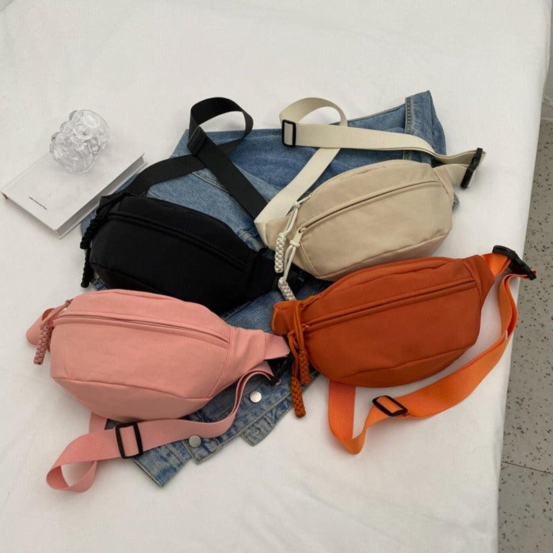 Korean Style Canvas Chest Waist Bag for Women, Portable Shoulder Waist & Sports Fanny Pack with Zipper
