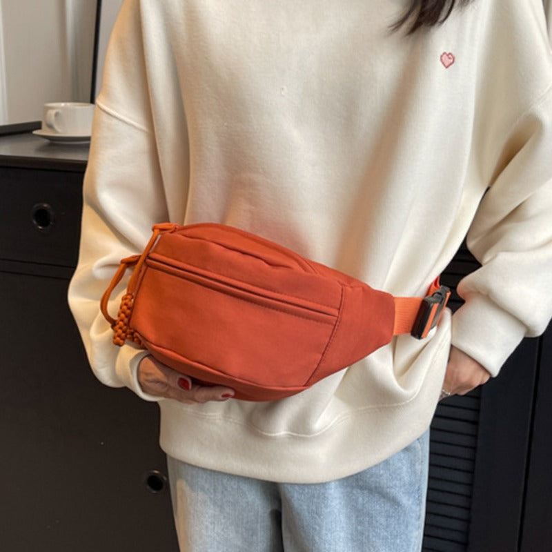 Korean Style Canvas Chest Waist Bag for Women, Portable Shoulder Waist & Sports Fanny Pack with Zipper