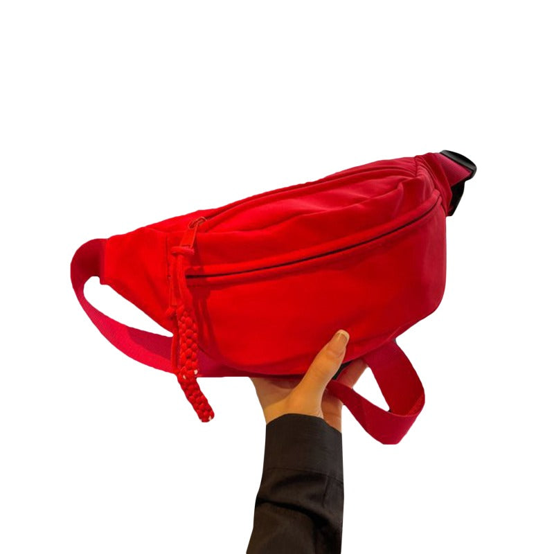 Korean Style Canvas Chest Waist Bag for Women, Portable Shoulder Waist & Sports Fanny Pack with Zipper
