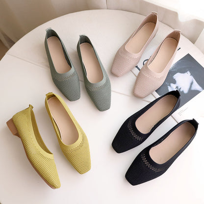 Breathable Mesh Fashion Flats for Women, Spring Summer Flat Shoes with Square Toe & Soft Sole