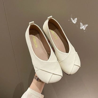 Womens SlipOn Leather Loafers With Round Toe And Casual Flat Sole 4