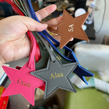 Personalized Leather Star Keychain with Free Custom Initials, Five-Pointed Star Pendant for Car Keys & Bag Accessories