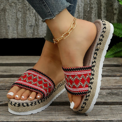 Bohemian Handmade Ladies Espadrilles, Weave Women's Slippers Platform Summer Shoes for Beach & Casual Outfits