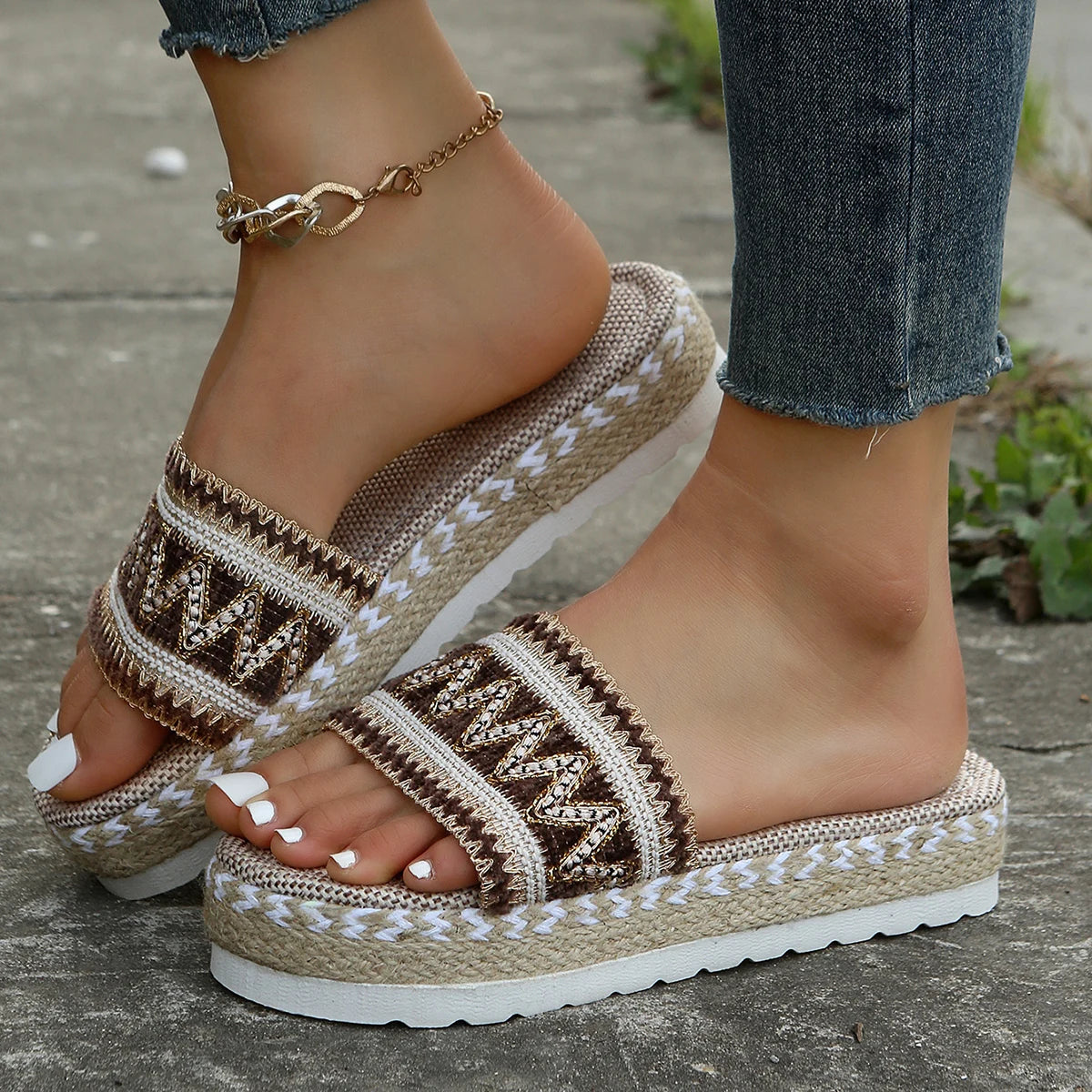 Bohemian Handmade Ladies Espadrilles, Weave Women's Slippers Platform Summer Shoes for Beach & Casual Outfits