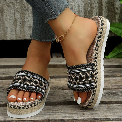 Bohemian Handmade Ladies Espadrilles, Weave Women's Slippers Platform Summer Shoes for Beach & Casual Outfits
