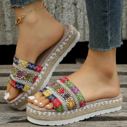 Bohemian Handmade Ladies Espadrilles, Weave Women's Slippers Platform Summer Shoes for Beach & Casual Outfits