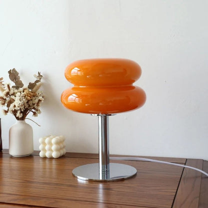 Macaron Glass Table Lamp with Trichromatic Dimming and Bedside Ambience for Bedroom or Living Room Decor