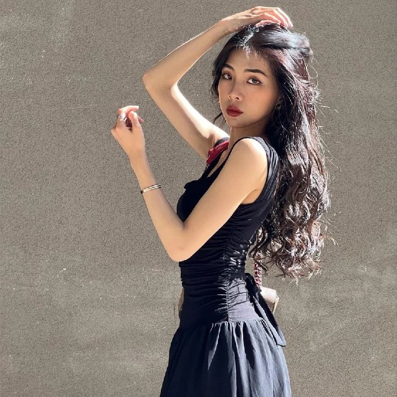 WhereMery Elegant Ruched Slip Maxi Dress For Women 2