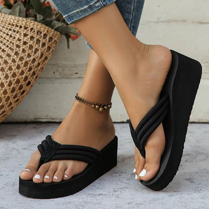 Womens Wedge Flip Flops With Thick Sole And Clip Toe Design Lightweight Non Slip Summer Slippers 1